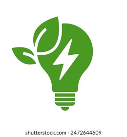 Save energy symbol. Energy icon with green leaf. Eco friendly, environmentally. Eco icon. Vector illustration.	