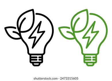 Save energy symbol. Energy icon with green leaf. Eco friendly, environmentally. Eco icon. Vector illustration.	