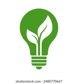 Save energy symbol. Energy icon with green leaf. Eco friendly, environmentally. Eco icon. Vector illustration.