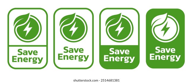 Salvar símbolo de energia. Ícone de energia com folha verde. Ecologicamente correto, ambiental. Ícone Eco. Ilustração vetorial.