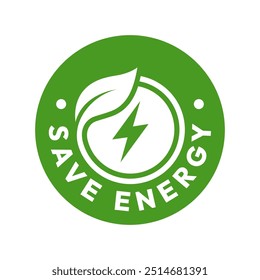 Save energy symbol. Energy icon with green leaf. Eco friendly, environmentally. Eco icon. Vector illustration.