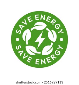 Save energy symbol. Energy icon with green leaf. Eco friendly, environmentally. Eco icon. Vector illustration.