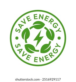 Save energy symbol. Energy icon with green leaf. Eco friendly, environmentally. Eco icon. Vector illustration.