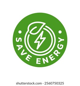 Save energy symbol. Energy icon with green leaf. Eco friendly, environmentally. Eco icon. Vector illustration.