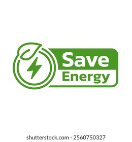 Save energy symbol. Energy icon with green leaf. Eco friendly, environmentally. Eco icon. Vector illustration.