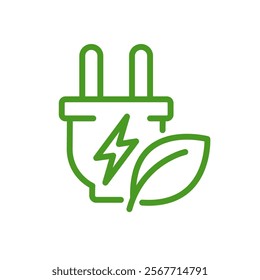 Save energy symbol. Energy icon with green leaf. Eco friendly, environmentally. Eco icon. Vector illustration.