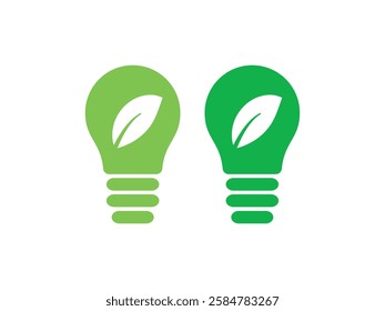 Save energy symbol. Energy icon with green leaf. Eco friendly, environmentally. Eco icon. Green energy logo illustration. Light bulb with leaves on a white background. Bulb icon. 