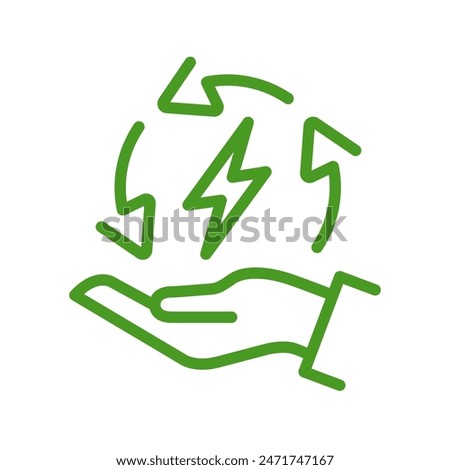 Save energy symbol. Energy icon with green leaf. Eco friendly, environmentally. Eco icon. Vector illustration.