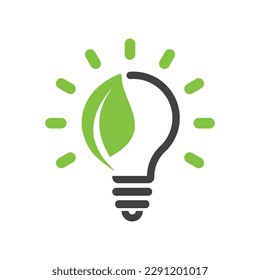 Save energy symbol. Light bulb with a energy icon and green leaf.