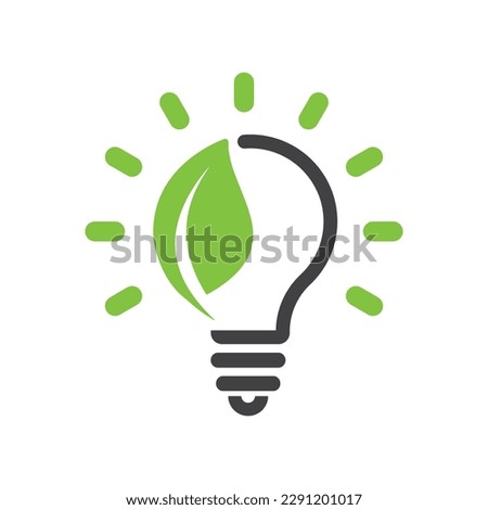 Save energy symbol. Light bulb with a energy icon and green leaf.