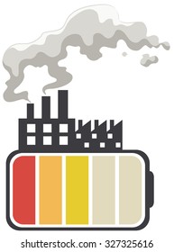 Save energy theme with battery and factory illustration