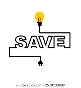 Save energy wall art with cable and light bulb printable