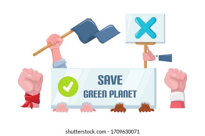Guarde el ambiente en el cartel del día de la Tierra. Protesta con afiches de programas: proteger la tierra del plástico, la contaminación ambiental, la conservación de los animales raros, los modos de vida saludables vectores