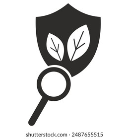 save environment or ecology icon, shield with leaves, flat vector illustration on white background