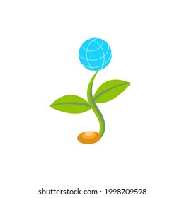 Save environment icon. plant sprout and globe earth environmental and eco symbol. vector green color image in flat style