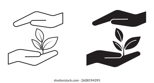 Save the Environment Line Icon with Editable Stroke . hands with plants icon 