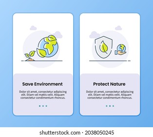 save environment and protect nature onboarding template for mobile ui app design modern flat style