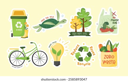 Save the environment vector set, go green element, eco friendly illustration, reduce reuse recycle collection