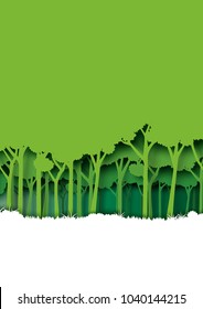 Save eth earth and nature landscape concept paper art style design.Forest plantation with green environment and ecology conservation concept.Vector illustration.