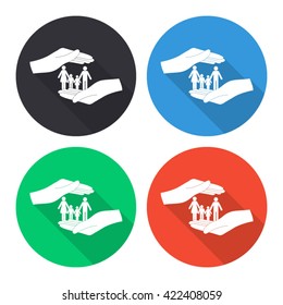 save family vector icon - colored round buttons with long shadow