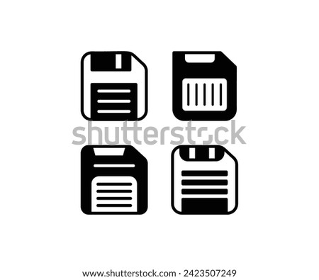 save file disk data digital icons vector design black white illustration collections template sets isolated on white background
