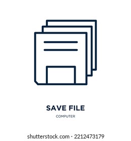 Save File Icon From Computer Collection. Thin Linear Save File, File, Document Outline Icon Isolated On White Background. Line Vector Save File Sign, Symbol For Web And Mobile