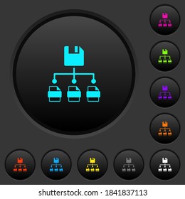 Save file as multiple format dark push buttons with vivid color icons on dark grey background