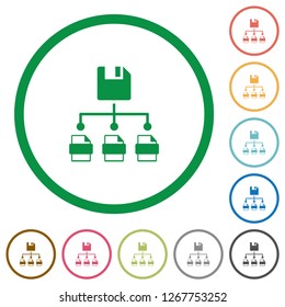 Save file as multiple format flat color icons in round outlines on white background