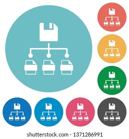 Save file as multiple format flat white icons on round color backgrounds