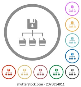 Save file as multiple format flat color icons in round outlines on white background