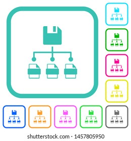 Save file as multiple format vivid colored flat icons in curved borders on white background