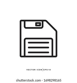Save File Vector Icon - Device Electronic Diskette Icon Vector Design Line Style Symbol On Light Background 
