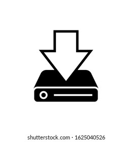 Save file vector icon in outline, black flat shape on white background