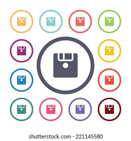 save flat icons set. Open round colorful buttons. Vector 