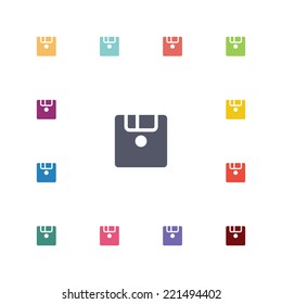 save flat icons set. Open round colorful buttons. Vector 