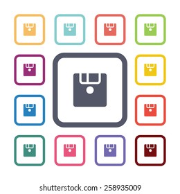 save flat icons set. Open round colorful buttons. Vector 