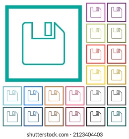 Save to floppy outline flat color icons with quadrant frames on white background