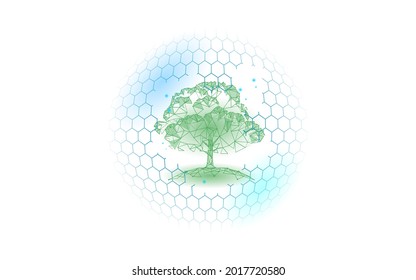 Save forest ecology abstract banner template. Eco rainforest safety environment care green trees on world map 3d polygonal dark blue background. Deforestation avoid vector illustration