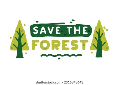 Save the Forest Ecology Badge and Green Eco Label or Sticker Vector Template