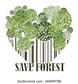 Save forest ecology green postcard in the heart shape vector illustration