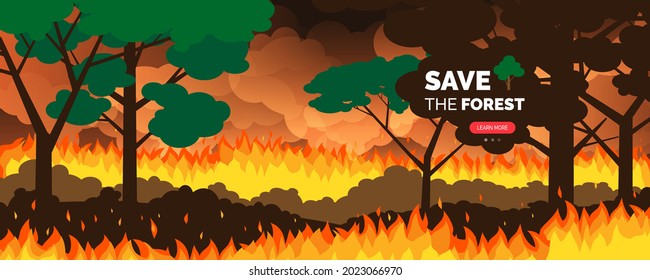 Save The Forest  Fire Burns Wildfire Disaster Web Banner Vector Illustration