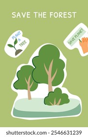 Save the forest: illustrated campaign for tree planting and environmental conservation.