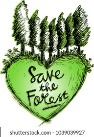 save the forest sketchy hand drawing