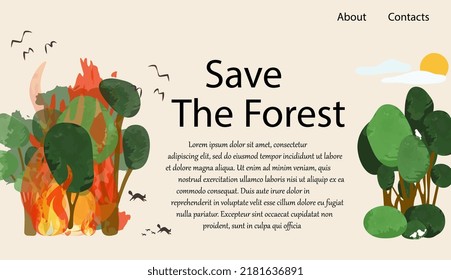 Save The Forest Vector Illustration Landing Page Design