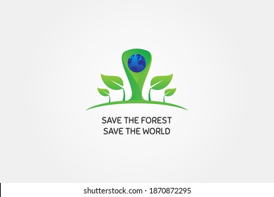 save the forest, save the world. environment community logo. world day event illustration