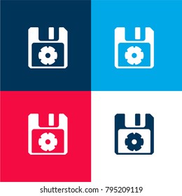 Save four color material and minimal icon logo set in red and blue