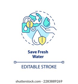 Save fresh water concept icon. Drinking liquid. Aqua conservation aim abstract idea thin line illustration. Isolated outline drawing. Editable stroke. Arial, Myriad Pro-Bold fonts used