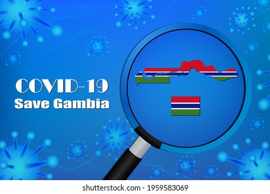 Save Gambia for stop virus sign. Covid-19 virus cells or corona virus and bacteria close up isolated on blue background,
Poster Advertisement Flyers Vector Illustration.