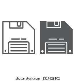 Save game line and glyph icon, data and disk, diskette sign, vector graphics, a linear pattern on a white background, eps 10.
