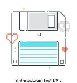 Save game related color line vector icon, illustration. The icon is about diskette, floppy disc, save file, save as. The composition is infinitely scalable.